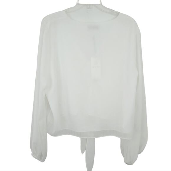 NEW WAYF Semisheer Blouse XL White Long Sleeve, Front Tie Boho Career Casual - Picture 3 of 7